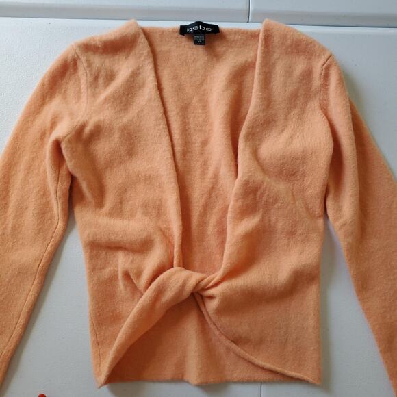 Y2K Bebe Sweater Womens XS Orange 100% Cashmere Twist Front Long Sleeve Pullover - Picture 4 of 8